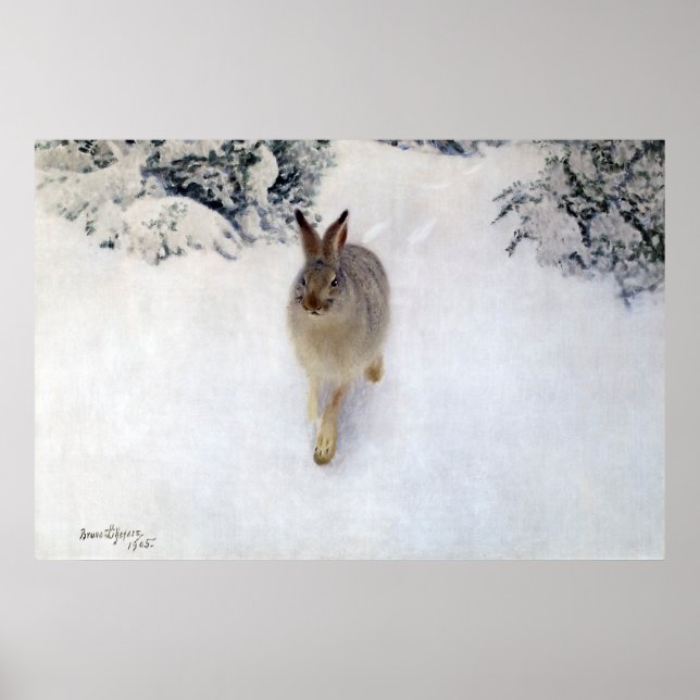 Poster Lièvre d'hiver (lapin), Bruno Liljefors (Devant)