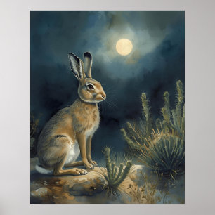 Poster Lièvre du désert sous la lune