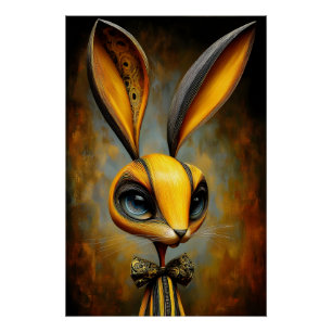 Poster Lièvre surréaliste avec nœud - Style vintage