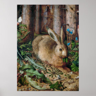 Poster Lièvre vintage dans la forêt - Hans Hoffmann
