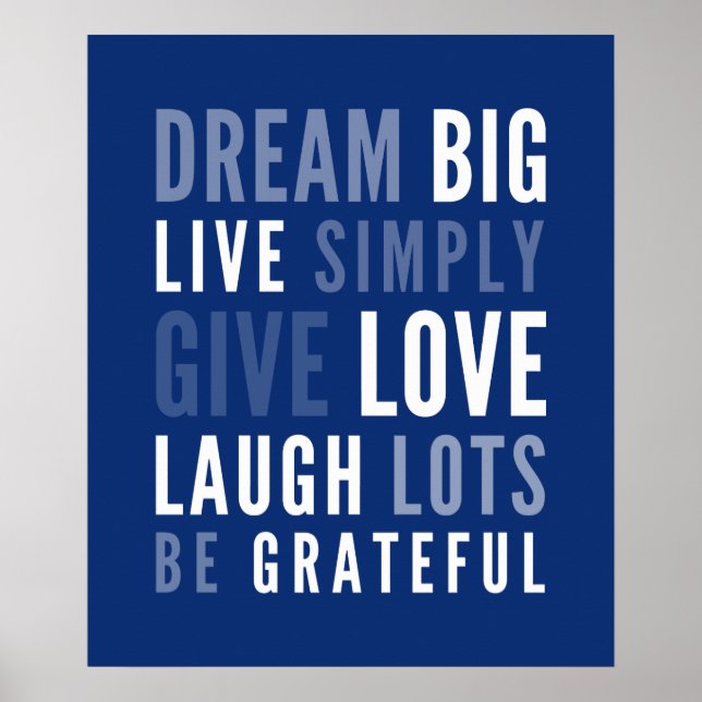 Poster LIFE MANTRA positive typographie moderne bleu fonc (Devant)