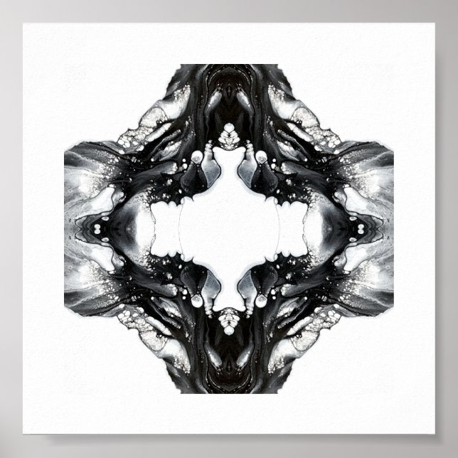Poster Light and Darkness Abstract Black White Fluid Art (Devant)
