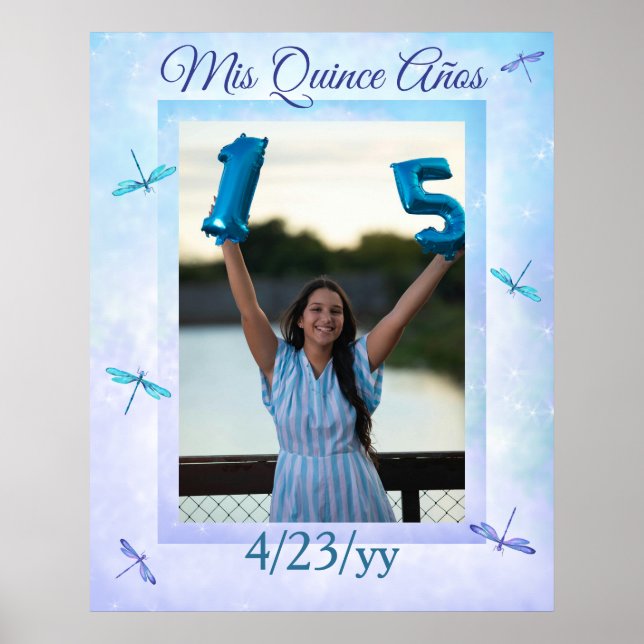 Poster Light Blue and Turquoise Quinceanera Welcome Sign (Devant)
