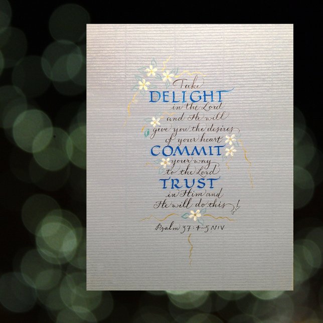 POSTER LIGHT, COMMIT, TRUST, PSALM 37 CALLIGRAPHIE BLUES (Créateur téléchargé)