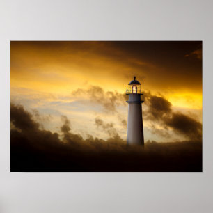 Poster Lighthouse Glowing under Dramatic Sky