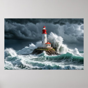 Poster Lighthouse Ocean Storm Majestic Puissante vague