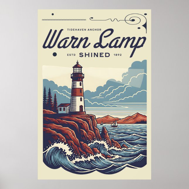 Poster Lighthouse Overlooking Rocky Shore (Devant)