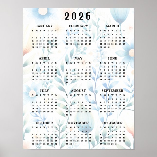 Poster Lightly Floral Design 20256Wall Calendar (Devant)