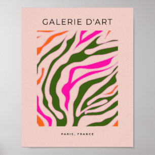 Poster Ligne Abstraite colorée Vert rose orange