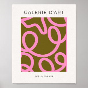 Poster Ligne Abstraite Rose Et Vert Olive
