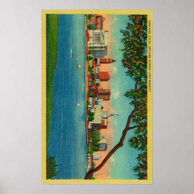 Poster Ligne aérienne d'Oakland sur le lac Merritt (Devant)