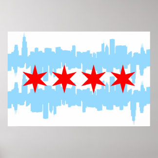 Poster Ligne aérienne du drapeau de Chicago
