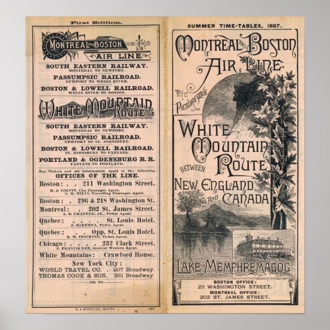 Poster Ligne aérienne Montréal et Boston (Devant)