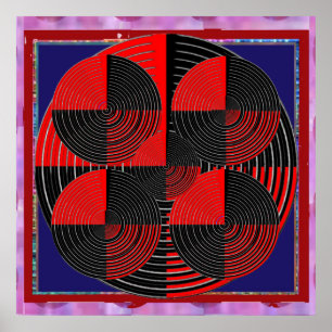 Poster Ligne argentée noire rouge géante mandala vivant