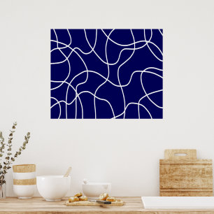 Poster Ligne Art : Blanc sur Bleu foncé