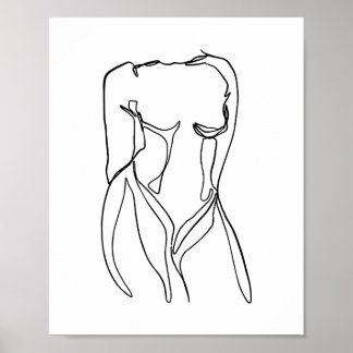 Poster ligne art noir et blanc corps femmes minimes