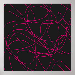 Poster Ligne artistique magenta sur fond noir 