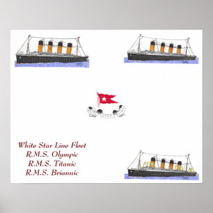 Poster Ligne blanche flotte d'étoile des bateaux