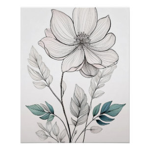 Poster Ligne Botanique Minimaliste Art - Fleur Délicate