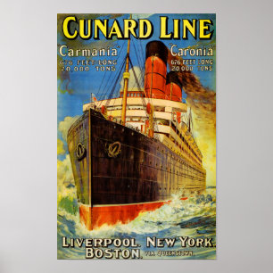 Poster Ligne ~ Carmania et Caronia de Cunard