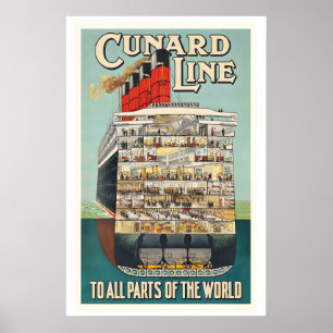 Poster Ligne Cunard vers toutes les parties du monde Vint