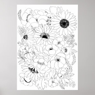 Poster ligne d'arrangement de fleurs dessin 2