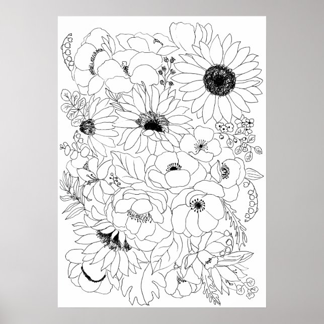 Poster ligne d'arrangement de fleurs dessin 2 (Devant)