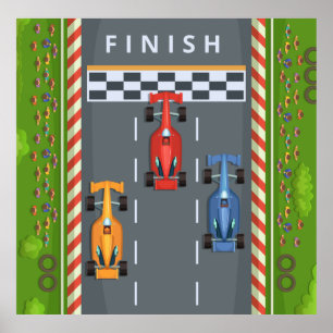 Poster Ligne d'arrivée des voitures de course