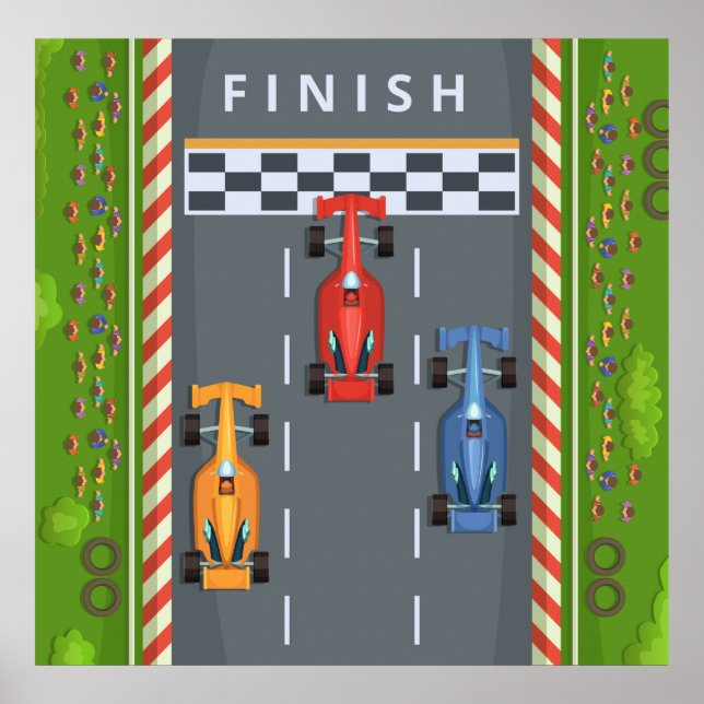 Poster Ligne d'arrivée des voitures de course (Devant)