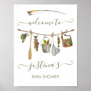 Poster Ligne de Baby shower de rouleaux de pêche