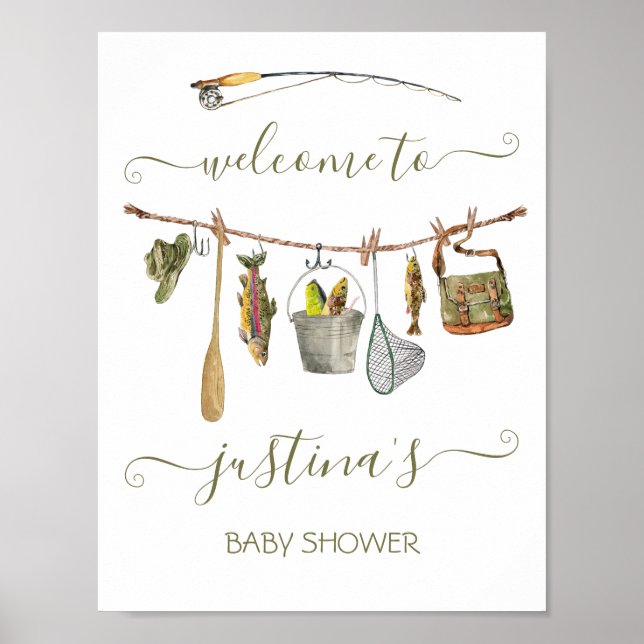 Poster Ligne de Baby shower de rouleaux de pêche (Devant)