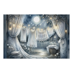 Poster Ligne de blanchisserie Lune Cottagecore