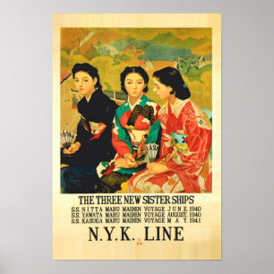 Poster ligne de croisière japonaise vintage des années