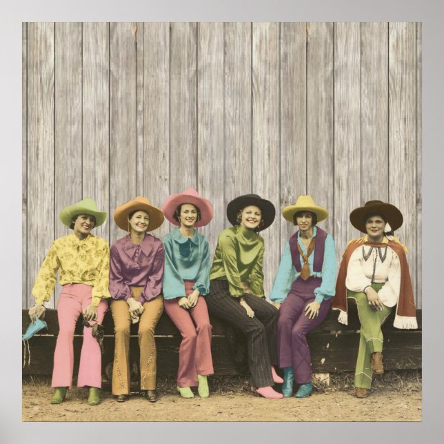 Poster Ligne de l'affiche Vintage Western Cowgirls (Devant)