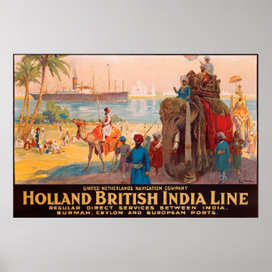 Poster Ligne de l'Inde, propriétaire sur l'éléphant par