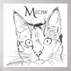 Poster Ligne de noir du Meow du chat contemporain tracée
