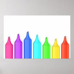 Poster Ligne de sept marqueurs dans des couleurs différen