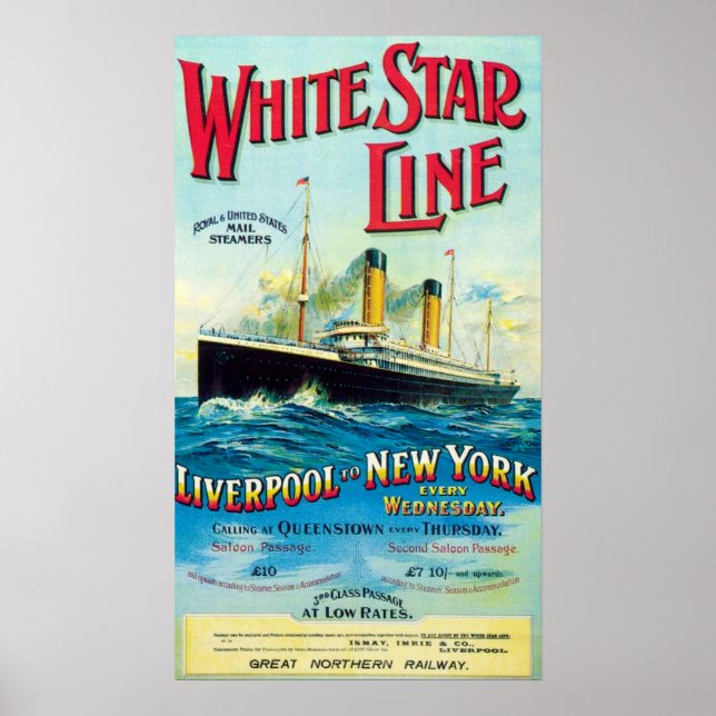 POSTER LIGNE D'ÉTOILES BLANCHES OCEAN MAIL STEAMER (Devant)