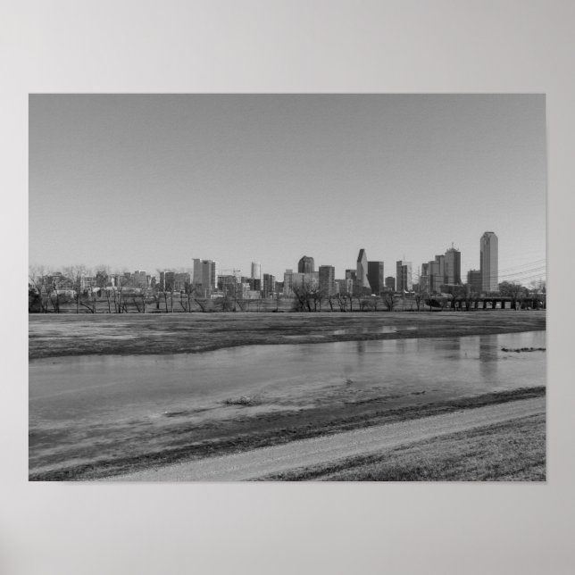 Poster Ligne d'horizon de Dallas en nuances de gris (Devant)