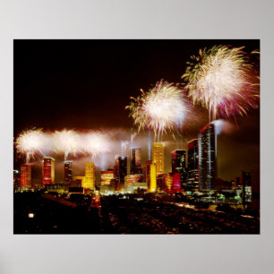 Poster Ligne d'horizon de Houston, Texas avec feux d'arti