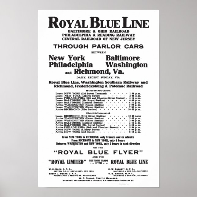 Poster Ligne ferroviaire royale bleue 1908 (Devant)