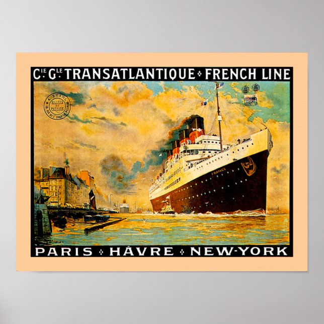 Poster Ligne française ~ Paris-Havre-New York (Devant)
