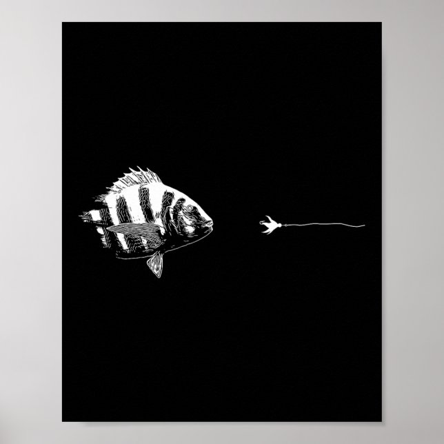 Poster Ligne graphique de pêche à la mouche - Sheepshead  (Devant)