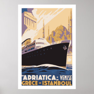 Poster Ligne maritime vintage annonce Venise, Grèce,