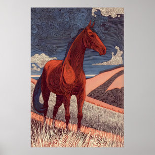 Poster Ligne noble de cheval, profil latéral de coursier