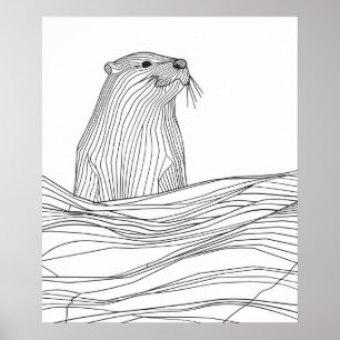 Poster Ligne noire Otter art moderne ligne minimaliste