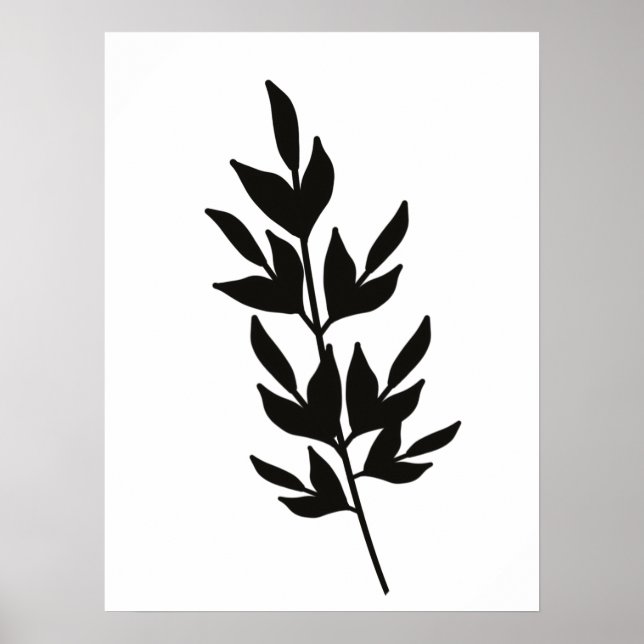 Poster Ligne simple de la feuille Art noir blanc (Devant)