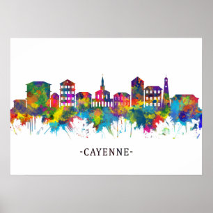 Poster Ligne Skyline de la Guyane française Cayenne