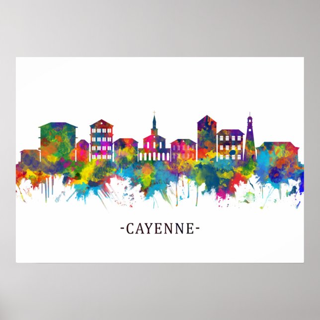 Poster Ligne Skyline de la Guyane française Cayenne (Devant)