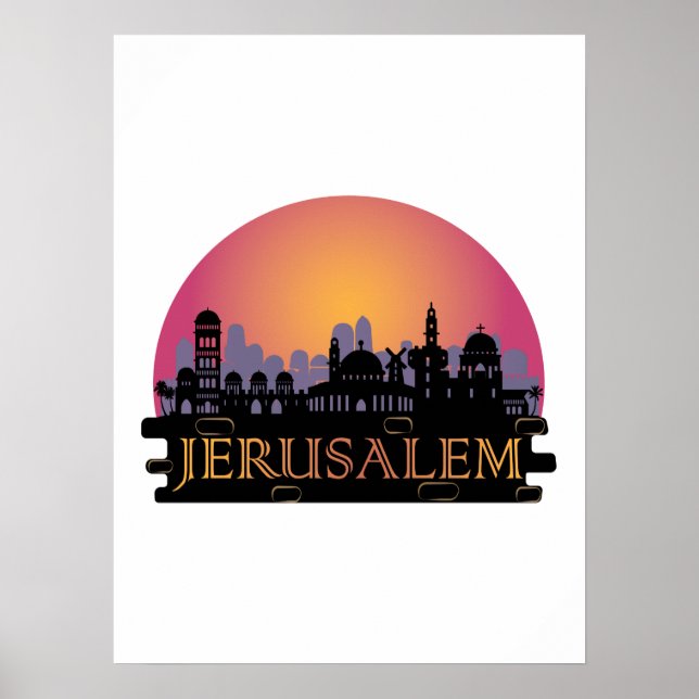 Poster Ligne Skyline de la vieille ville de Jérusalem - V (Devant)
